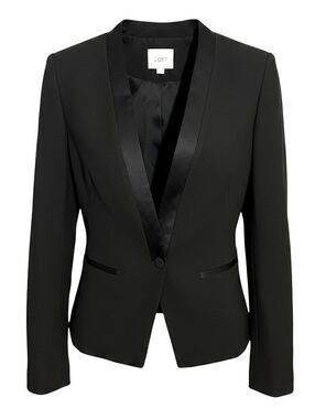 LOFT Womens 10 Black Tux-Style 1-Button Blazer Jacket Satin Lapels - Fully Lined